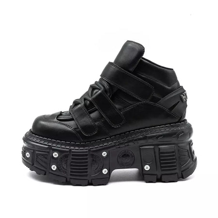 2025 novo estilo punk sapatos femininos rendas altura do salto 6cm sapatos de plataforma mulher decoração de metal mulher tênis gótico tornozelo botas de rock