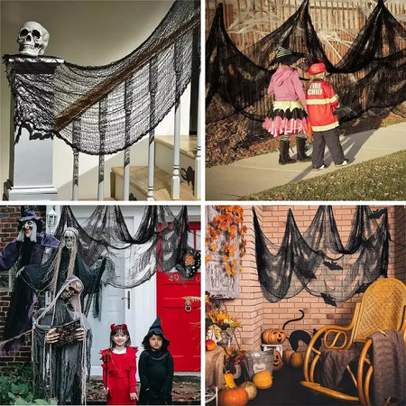 76x183cm decorações de halloween preto assustador gaze pano janela mesa porta net assustador fantasia vestido festa casa assombrada decoração da parede