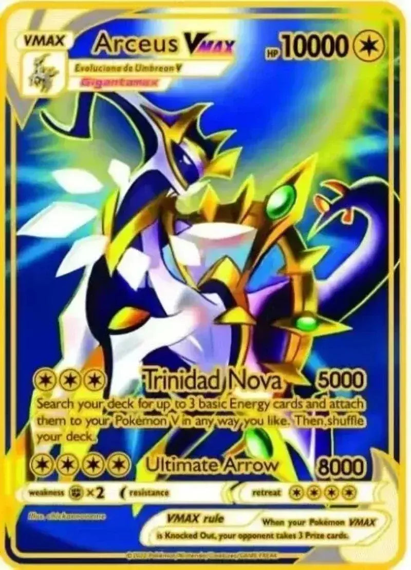 Pokemon English Metal Card Anime Pikachu Charizard Mewtwo Arceus Frog Flower Vmax GX Letters Game Collection Card Kids Toy Gifts