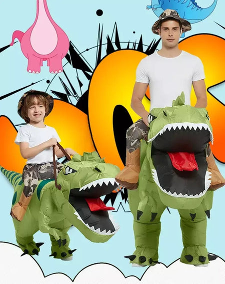 Traje de dinossauro inflável para adultos e crianças, Velociraptor, Festa de Carnaval de Halloween, Desenhos Animados Divertidos, Role Playing