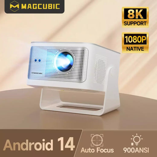 Magcubic android 14 900ansi projetor foco automático nativo 1080p suporte 8k com wifi6 bt5.4 2 + 16g filme portátil ao ar livre hy350max