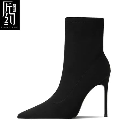 Botas de tornozelo femininas de inverno vermelho brilhante bottoms meias de malha botas outono 2025 nova moda botas de estiramento sexy feminino salto alto fem