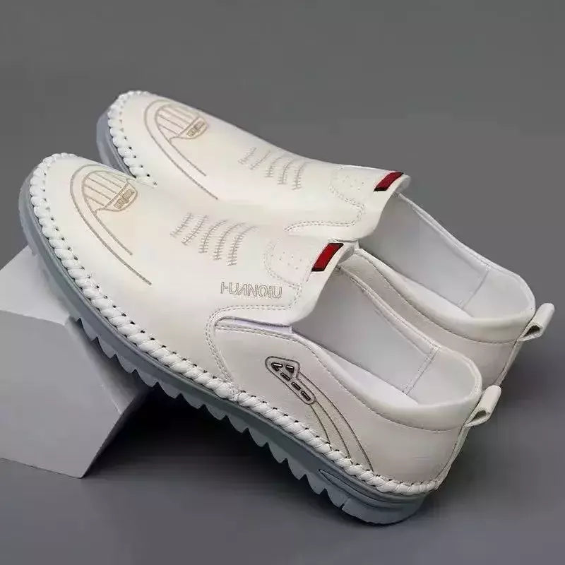 Sapato de couro casual masculino, sola macia, respirável, tendão de vaca, trabalho, dirigindo, feijão, vestido de negócios masculino