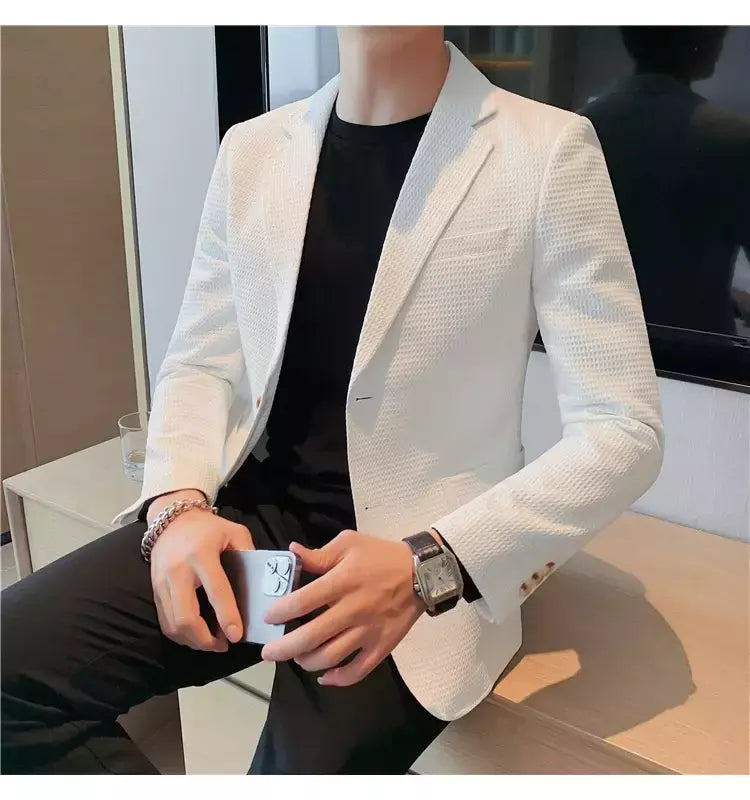 Casaco de peito único masculino, blazer slim fit, blazers grandes, casacos elegantes de luxo, outwear casual coreano para casamento