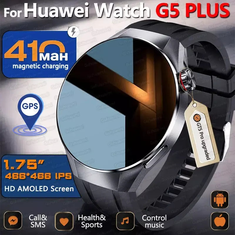 2025 novo relógio original g5 plus relógio inteligente 1.75 "hd tela amoled gps pista freqüência cardíaca bluetooth chamada bússola smartwatch para homem