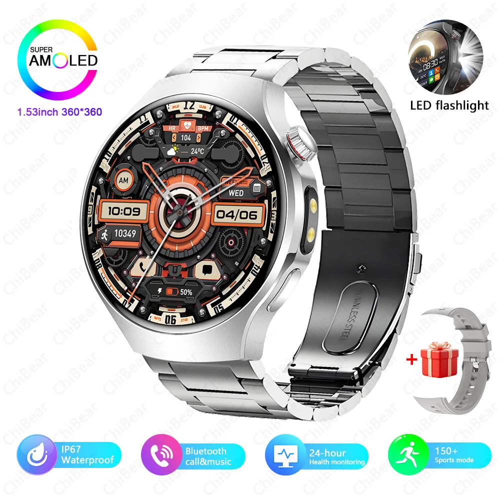 Novo relógio inteligente masculino tela de toque completa bússola bluetooth chamada lanterna esportes atividade fitness freqüência cardíaca à prova dwaterproof água smartwatch