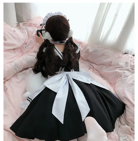Preto branco lolita empregada traje cosplay trajes bonito vestido sexy avental francês uniforme café empregada festa saia roupas femininas