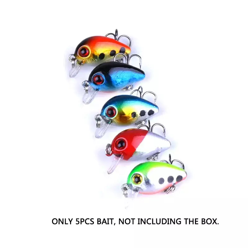 5 pçs/set mini kit crankbait 1.5g/3cm isca de pesca wobblers pequeno artificial flutuante isca dura equipamento de pesca com caixa pesca