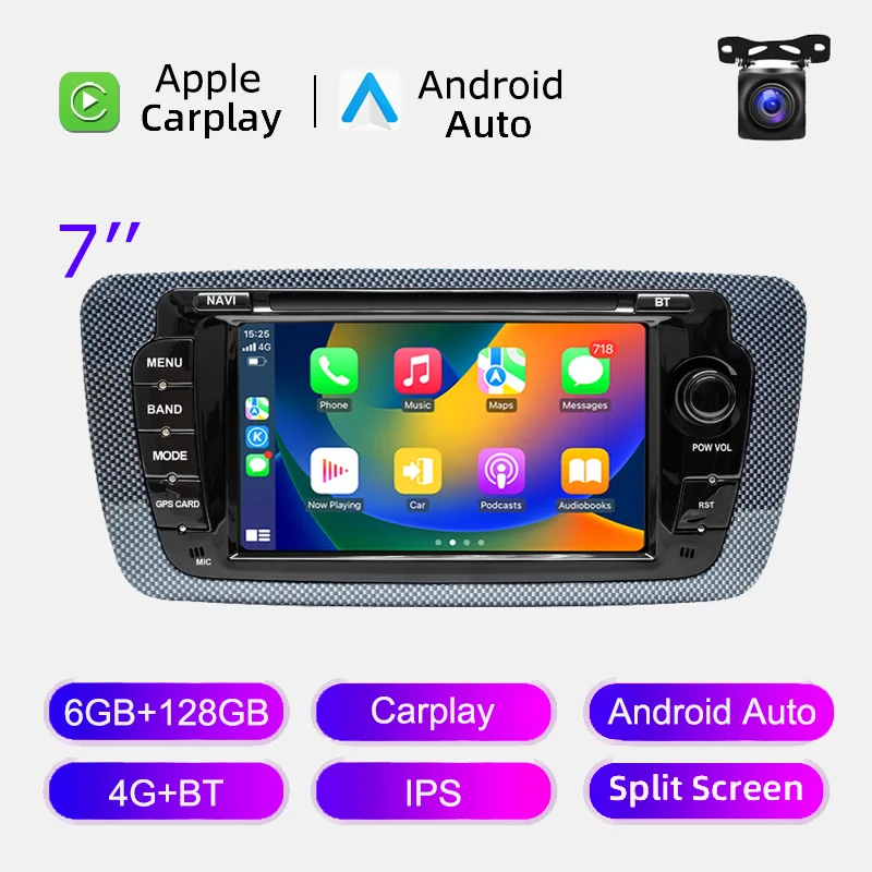 Rádio automotivo sem fio carplay android auto para seat ibiza 6j 2009 - 2013 4g wifi multimídia navegação gps 2din 7 "unidade principal estéreo