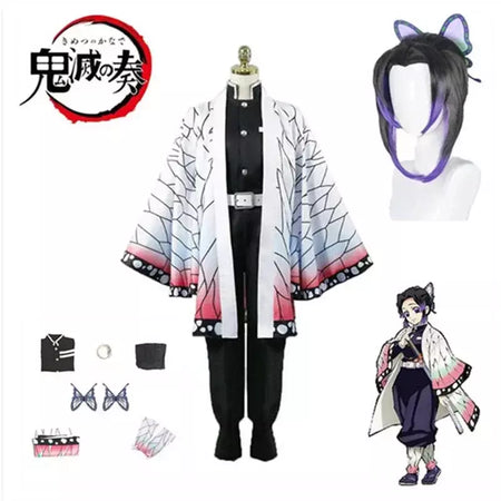 Anime demon slayer kimetsu geen yaiba kochou shinobu cosplay kostuum pruik conjunto quimono uniforme halloween anime kostuums para criança