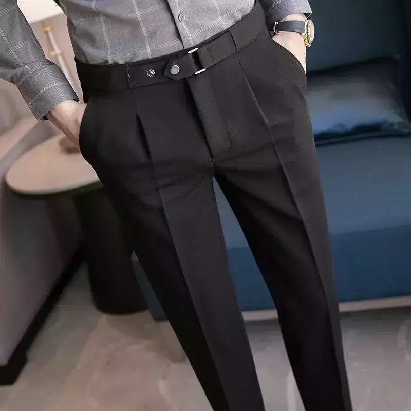 Calça de negócios justa masculina recortada, calça reta elástica, terno masculino de alfaiataria social, estiramento formal tressed, verão, 9 calças recortadas