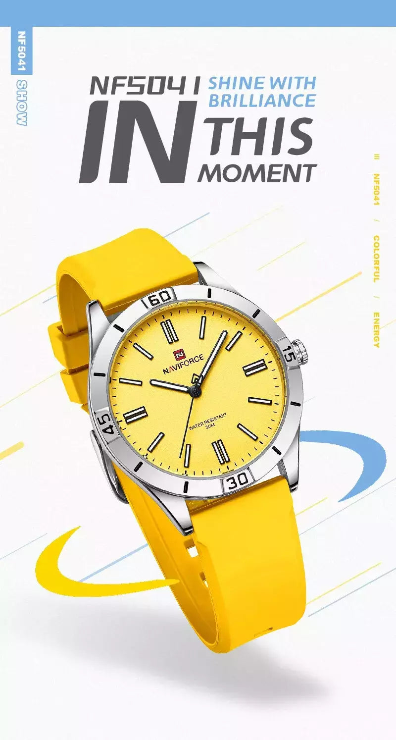 Naviforce relógio de pulso feminino simples, pulseira de silicone impermeável, novo design, moda, para senhoras, 2024