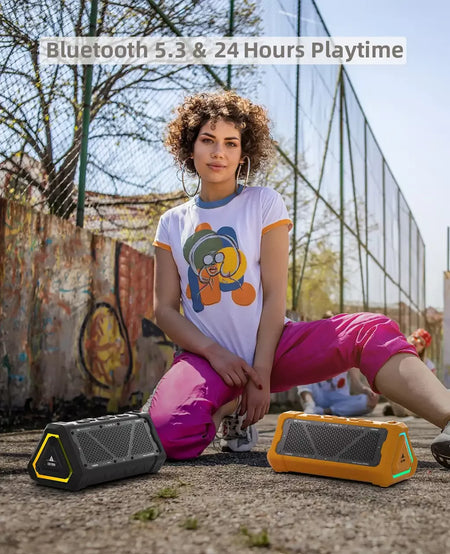 MLOVE P3 Alto-falante Bluetooth externo, alto-falante Bluetooth 5.3 com potência de saída de 40 W, som estéreo IPX7 à prova d'água, cartão Micro SD, luz RGB