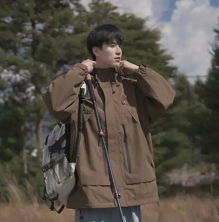 Jaqueta masculina vintage à prova de vento, jaqueta ao ar livre estilo montanha americana funcional casaco de trabalho primavera japão retrô streetwear