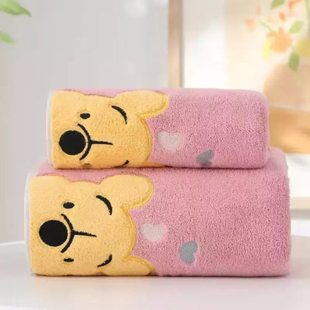 Winnie Bear Bath Towel Set para Crianças, Macio e Absorvente, Coral Velvet, Home Wash, Desenhos animados