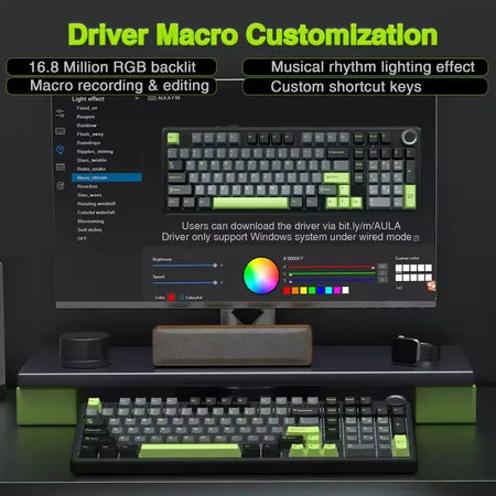 Teclado mecânico para jogos AULA F99PRO, 99 teclas, três modos, sem fio, estrutura de junta permutável, teclado personalizado com botão de mídia
