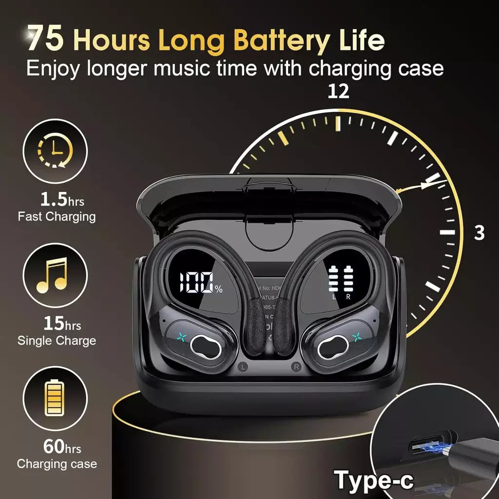 Fones de ouvido sem fio em fones de ouvido bluetooth 5.4 alta fidelidade baixo sem fio led toque mãos-livres cancelamento de ruído