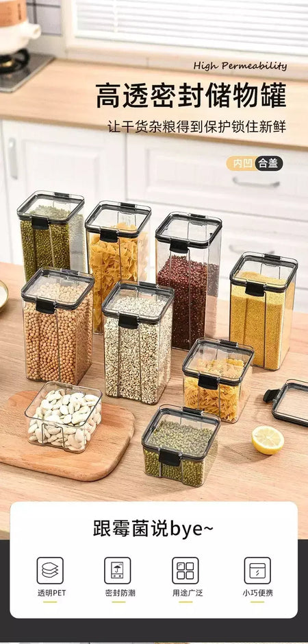 Conjuntos de cozinha empilháveis selados, 460-1800ml, caixa de plástico para armazenamento de alimentos, garrafa multigrãos, frutas secas, chá, recipientes de armazenamento