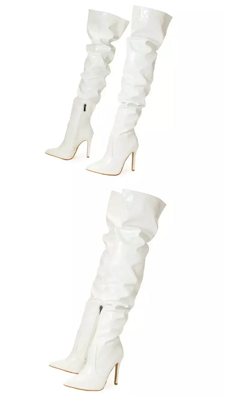 Eilyken-Patent Leather Apontado Toe Salto Alto para Mulheres, Botas Vermelhas Sobre o Joelho, Sapatos de Zíper Lateral, Stiletto Sólido, Calçado Feminino