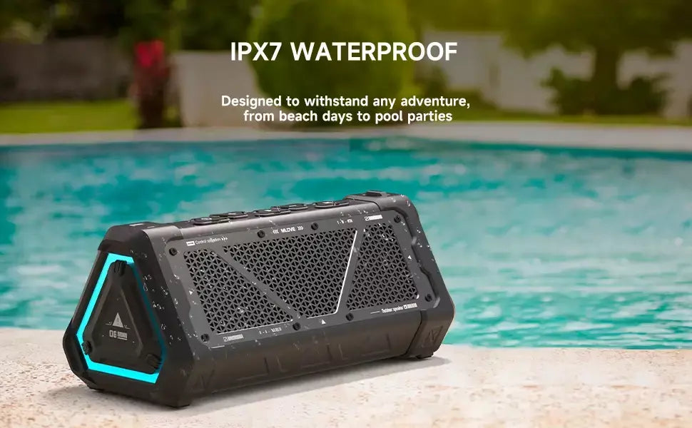 MLOVE P3 Alto-falante Bluetooth externo, alto-falante Bluetooth 5.3 com potência de saída de 40 W, som estéreo IPX7 à prova d'água, cartão Micro SD, luz RGB
