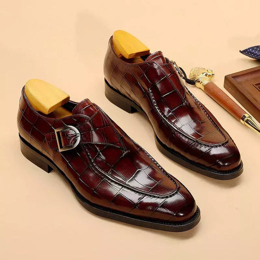 Sapatos de casamento masculino com fivela de couro mocassins da moda, sapato de vestido, biqueira quadrada, formal, elegante, de boa qualidade, casual