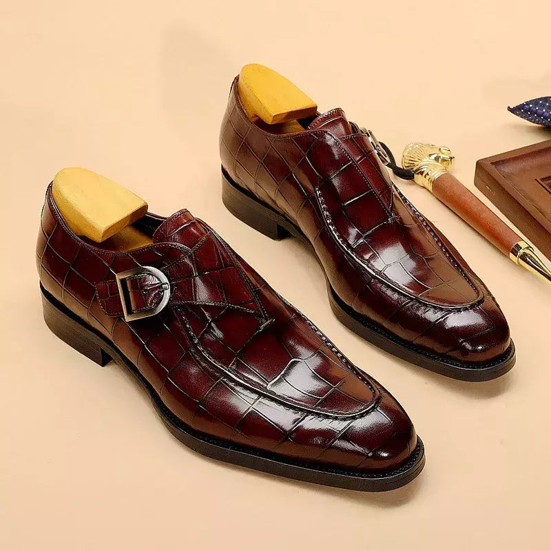 Sapatos de casamento masculino com fivela de couro mocassins da moda, sapato de vestido, biqueira quadrada, formal, elegante, de boa qualidade, casual