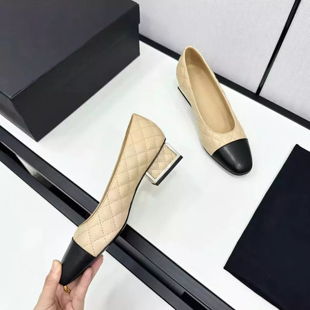 Sapatos de salto alto baixo de couro genuíno para mulheres, sapatos de noite casuais, moda feminina, alta qualidade