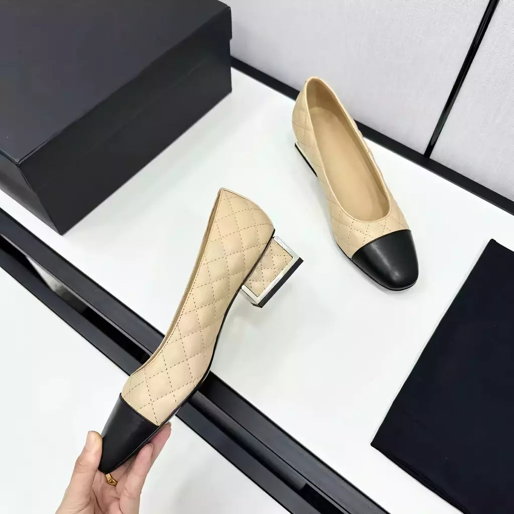 Sapatos de salto alto baixo de couro genuíno para mulheres, sapatos de noite casuais, moda feminina, alta qualidade