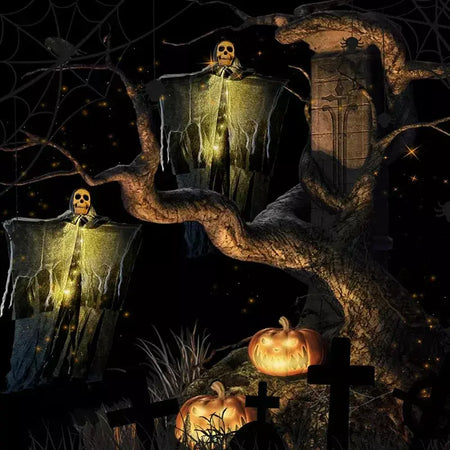 1 pçs halloween brilhante crânio esqueleto gaze pendurado fantasma casa ao ar livre decoração do jardim festa de halloween horror fantasma adereços 2025