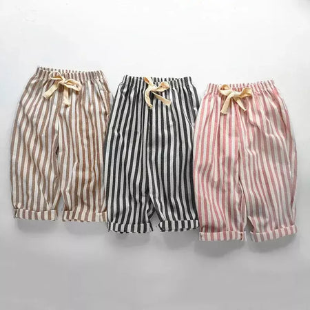 Primavera verão meninos listrado calças soltas bebê menina vintage casual linho algodão harlan calças crianças rendas-up calça crianças roupas