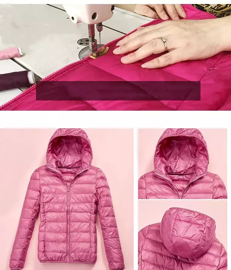 Casaco fino leve com capuz de pato para mulheres, casaco curto fino, streetwear quente, branco, plus size, casacos, outono, inverno, 2023