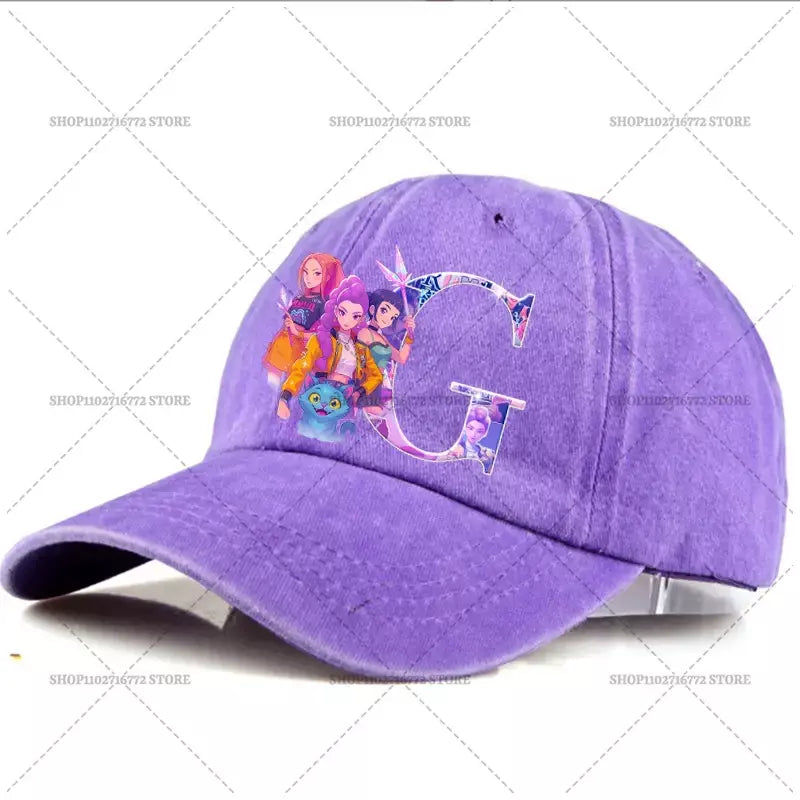 Kpop demônio caçador chapéu carta A-Z boné de beisebol para mulheres verão ajustável chapéu de sol anime bonito retro sunbonnet adulto chapelaria presente