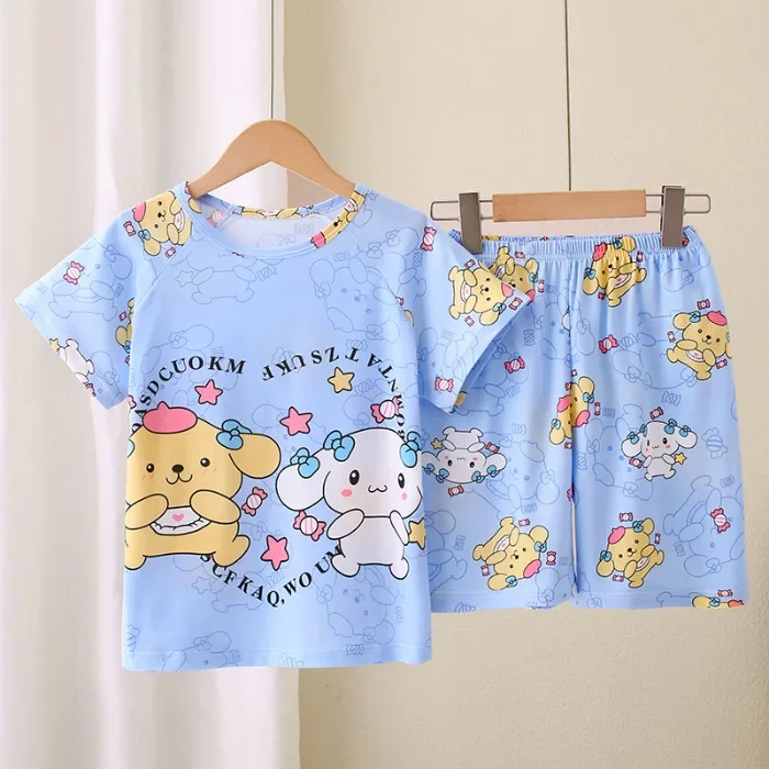 Novo verão crianças pijamas conjunto de 2 peças roupas de ar condicionado para meninos meninas bebê manga curta roupas para casa na moda