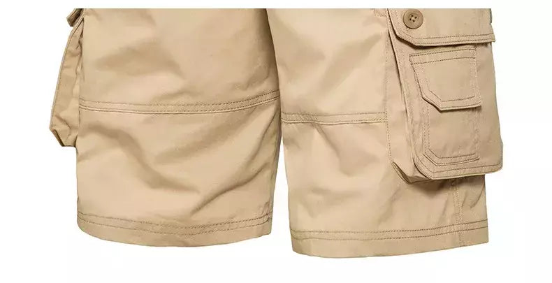 Calções de algodão de bolso múltiplo masculino, macacão de cor sólida de alta qualidade, casual ao ar livre, calças curtas esportivas, novo verão