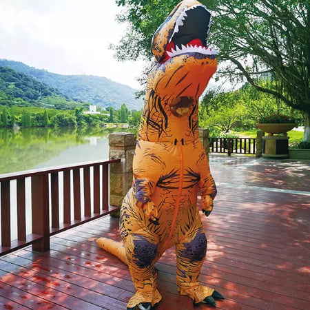 Adulto crianças trajes de dinossauro inflável terno vestido anime festa cosplay carnaval purim traje de halloween para homem mulher