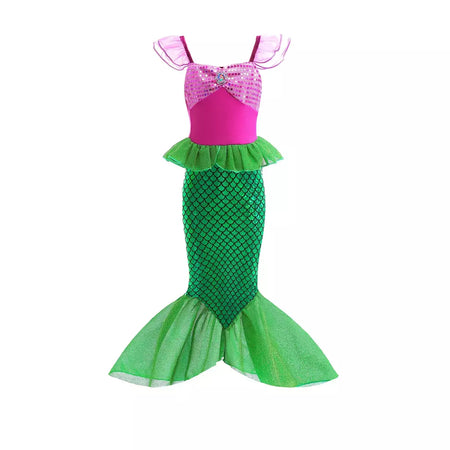 Meninas roxo-azul sereia ariel cosplay vestido de halloween vestido de festa de aniversário meninas praia vestido de férias