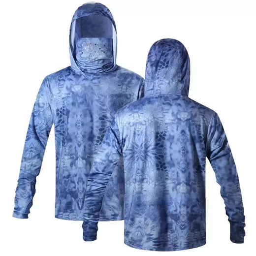 Camisa de pesca com capuz masculina, capuz com capuz, máscara de proteção solar, tops respiráveis, UPF 50 Plus