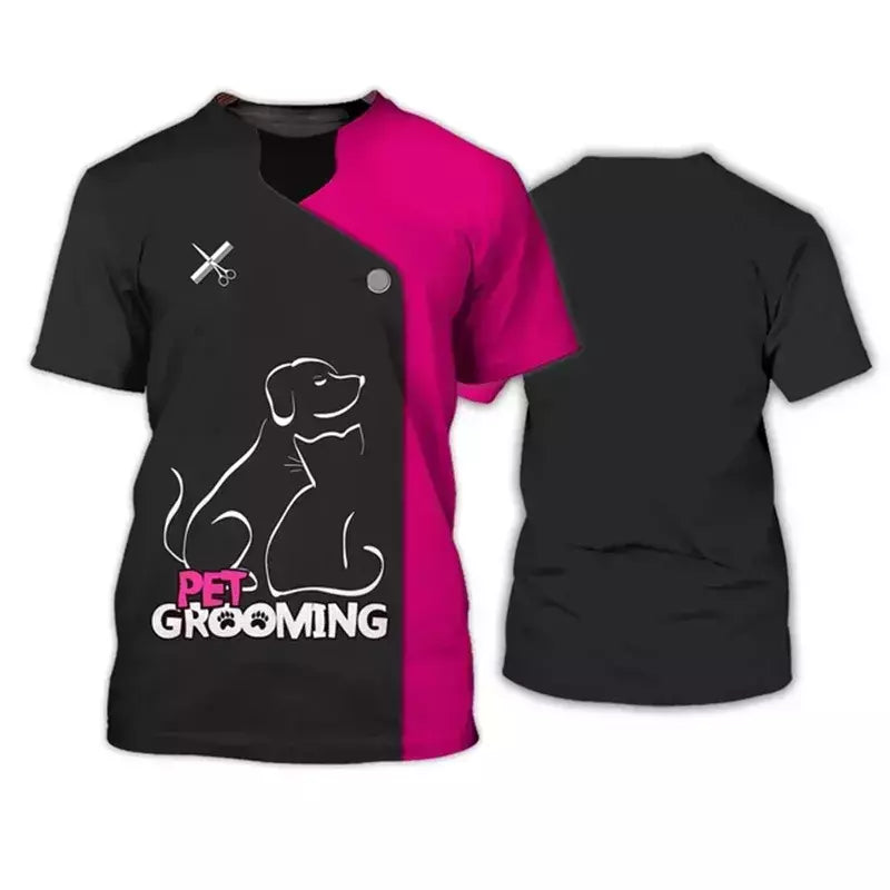 Dog Groomer's T-shirts para homens e mulheres, Pet Grooming Uniformes, Tops roupas, canino, veterinário, cabeleireiros, trabalho canino, 2024