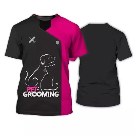 Dog Groomer's T-shirts para homens e mulheres, Pet Grooming Uniformes, Tops roupas, canino, veterinário, cabeleireiros, trabalho canino, 2024
