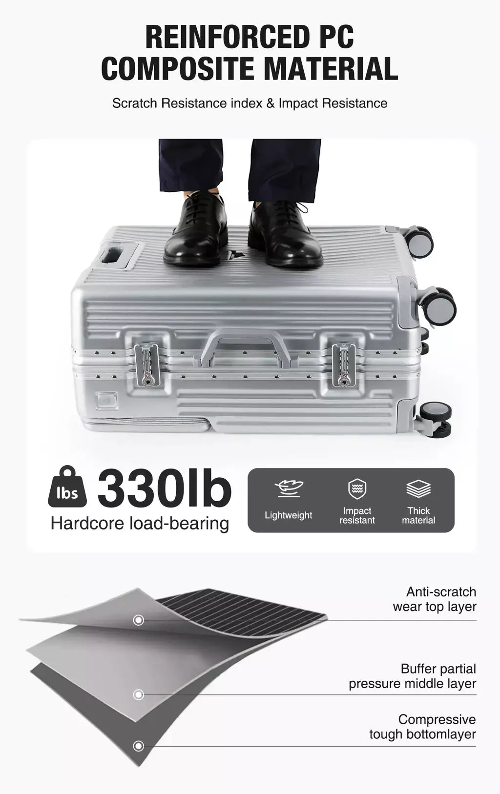 AIWEINY 2025 Mala de viagem rígida com estrutura em alumínio, resistente à pressão, com rodas omnidirecionais silenciosas de 360°, suporte para copos e prateleira, com fechadura TSA.