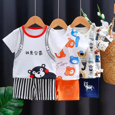 Crianças conjunto de roupas do bebê menino/menina camiseta + shorts roupas verão algodão dos desenhos animados casual meninos agasalho crianças conjunto roupas do bebê