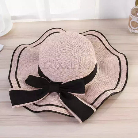 Chapéu de praia vaqueiro feminino, lateral larga, chapéu Panamá casual, Lady Classic, nó liso, chapéu de sol palha, presente Fedora feminino, verão