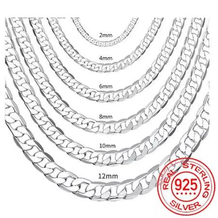 Colar de prata esterlina 925 masculino 2/4/6/8/10/12mm 40-75cm colar de corrente facial fecho lagosta masculino feminino joias de noivado presentes