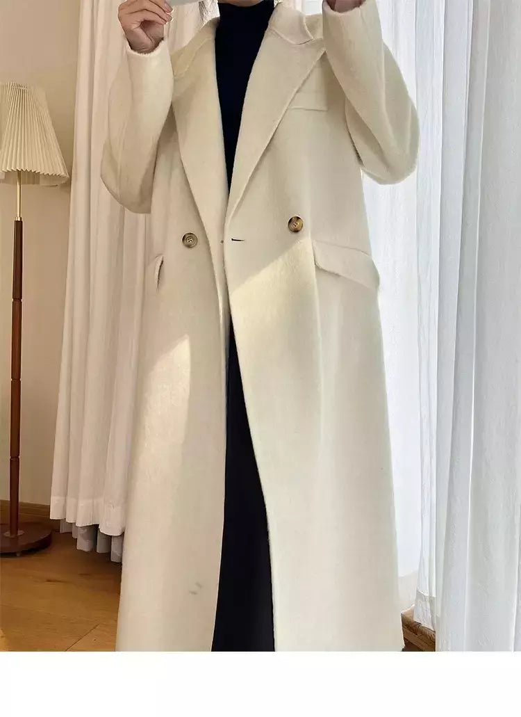 Casaco de alpaca de lã feminino, jaquetas de lã, trespassado duplo, gola de terno, solto, Casacos longos, senhora do escritório, outono, inverno, 2022