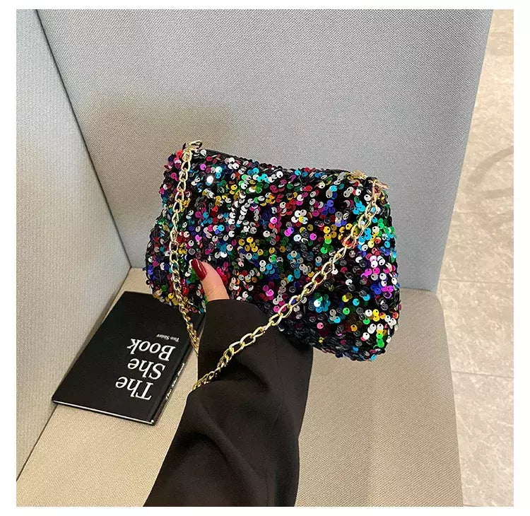 Lantejoulas crossbody saco de corrente simples ins cor sólida lantejoulas bolsa de ombro axilas bolsa de telefone noite sacos de embreagem bolsa