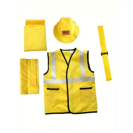 Traje de colete de trabalhador de construção infantil, conjunto de jogo de 5 peças de trabalhador, colete reflexivo amarelo com ferramentas, vestido de festa