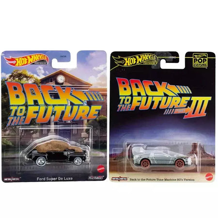 Original hot wheels premium carro cultura pop de volta para o futuro brinquedos para meninos 1/64 diecast time machine ford super de luxo presente