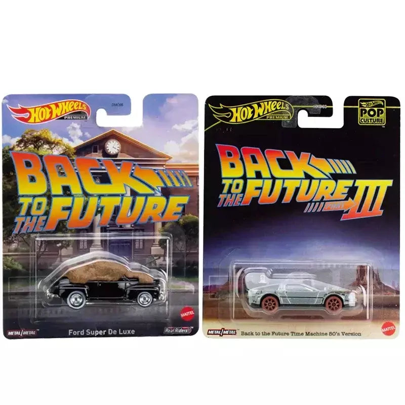 Original hot wheels premium carro cultura pop de volta para o futuro brinquedos para meninos 1/64 diecast time machine ford super de luxo presente