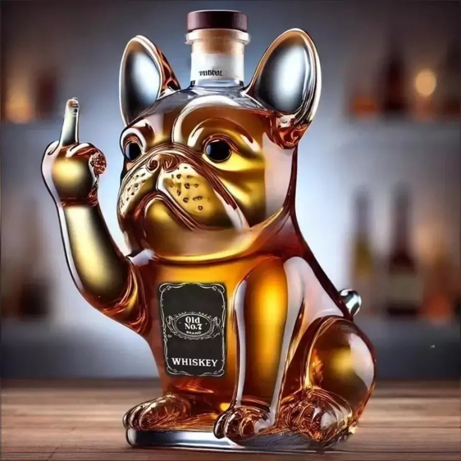 Ornamento de garrafa de vidro de uísque em forma de decantador de meia tartaruga e meio cachorro, uma decoração divertida para bares, escritórios e.