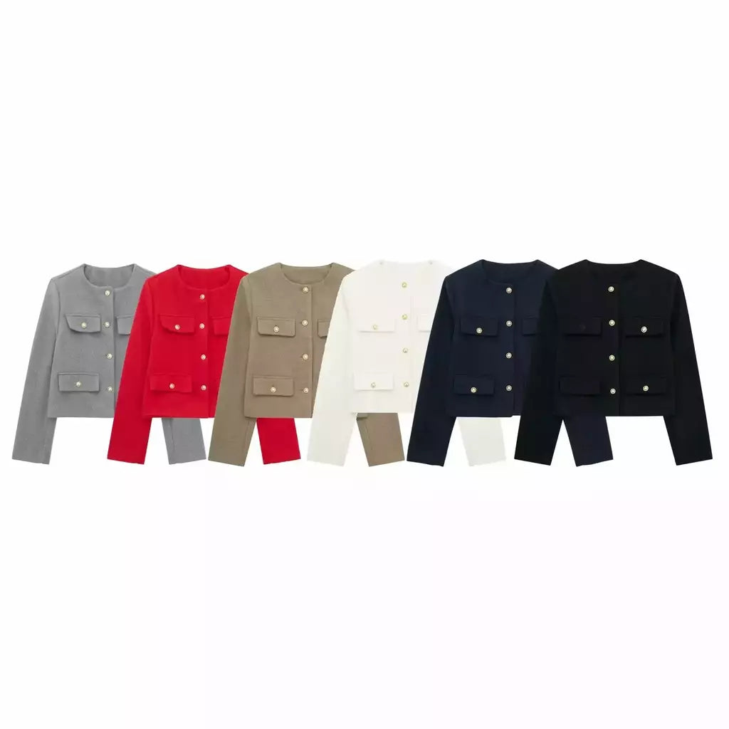 TRAF-Casaco Cropped feminino com botão dourado, blazer bomber, streetwear chique, blusa de casacos femininos, moda primavera, 2022